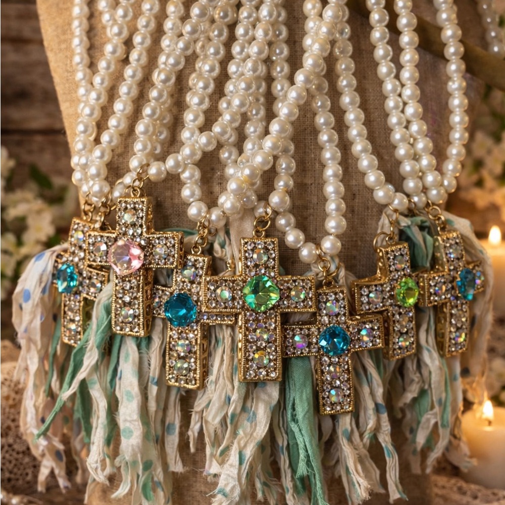 Gypsy South Pearl Rhinestone Cross Necklace